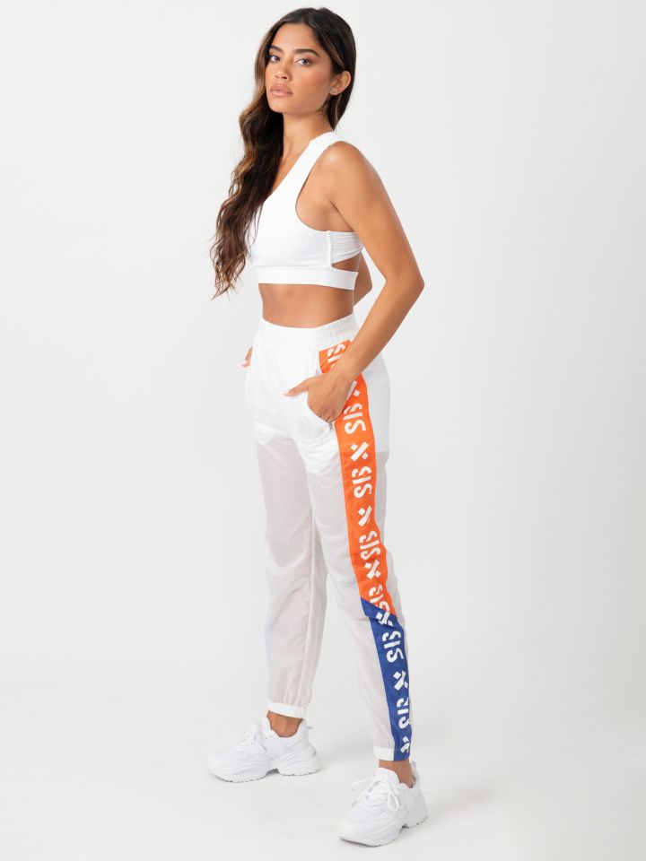 מכנס ניילון בשילוב פסי צד  צבעוניים