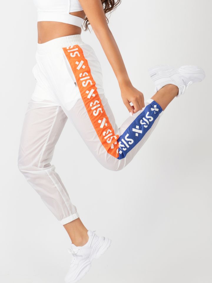 מכנס ניילון בשילוב פסי צד  צבעוניים