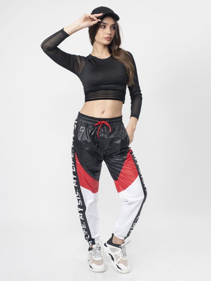 מכנסי ניילון בשילוב צבעים